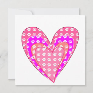 Carte Empreintes de pattes De Chiens Et Coeurs Roses