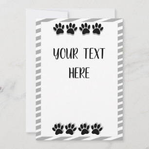 Carte Empreintes de pattes de chiot noir et blanc avec p