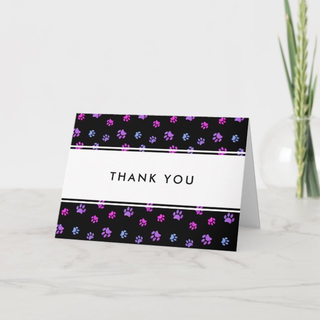 Carte Empreintes de pattes rose violet bleu Merci d'entr (Devant)