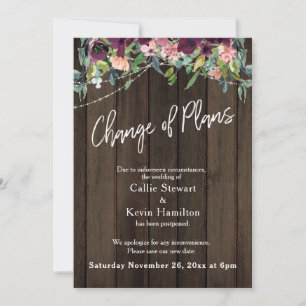 Carte en bois florale pour changement de plans de
