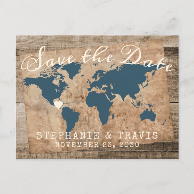 Carte en bois rustique pour mariage de destination (Devant)