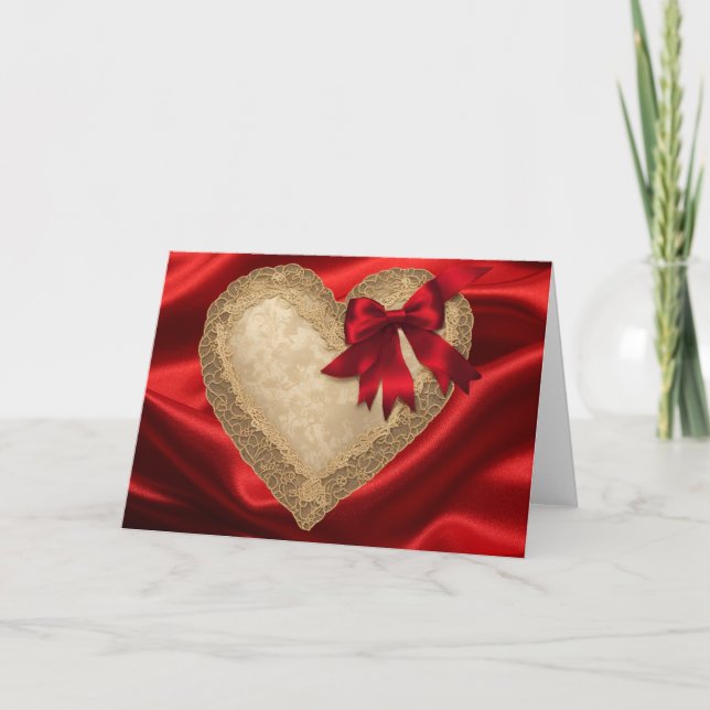Carte en dentelle cœur pour la Saint-Valentin roug (Devant)