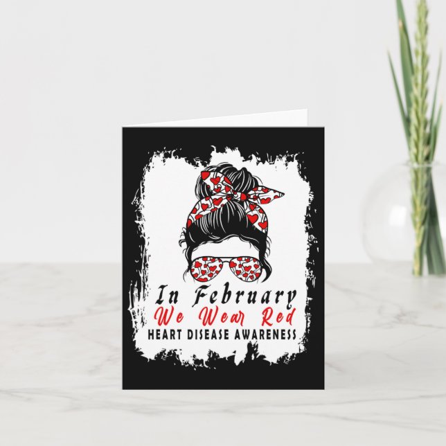 Carte En Février Nous Portons Red Messy Bun Maladie Coeu (Devant)