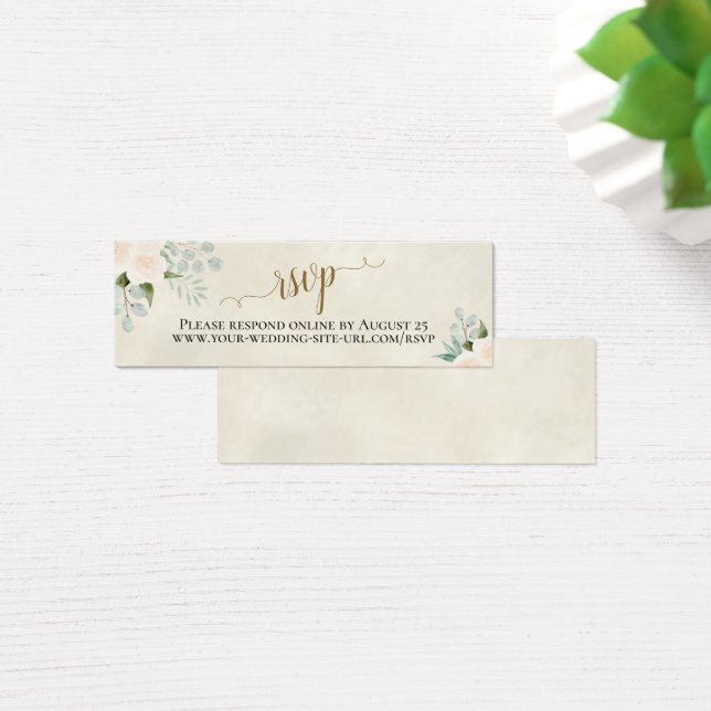Carte en ligne RSVP de mariage blanc Roses & Eucal (Bureau)
