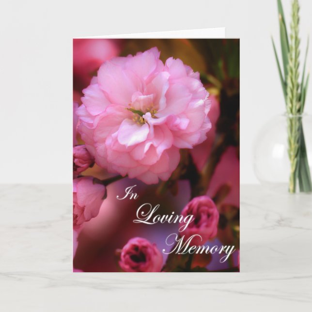 Carte En Mémoire Amoureuse Printemps rose fleurs de ceri (Devant)