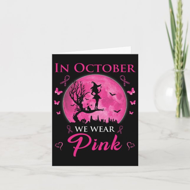 Carte En Octobre Nous Portons Pink Halloween Witch (Devant)