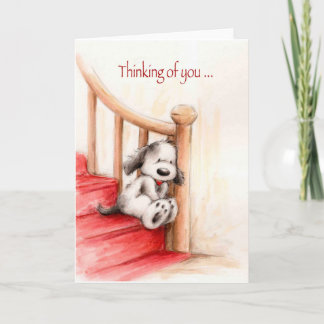 Carte En pensant à toi, mignon chien qui attend dans les
