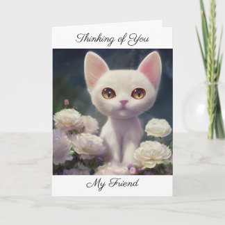 Carte En pensant à vous | Adorable chaton blanc 