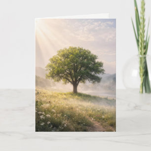 Carte En pensant à vous, Arbre Solitaire avec Rayons de
