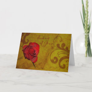 Carte En pensant à vous avec une rose rouge