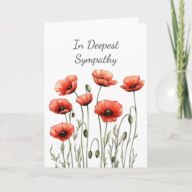 Carte En Sympathie profonde Rouge Poppy Garden Flower (Devant)