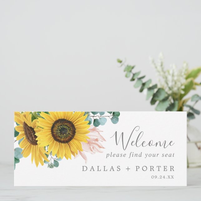 Carte En-tête de tableau de tournesol rustique (Debout devant)