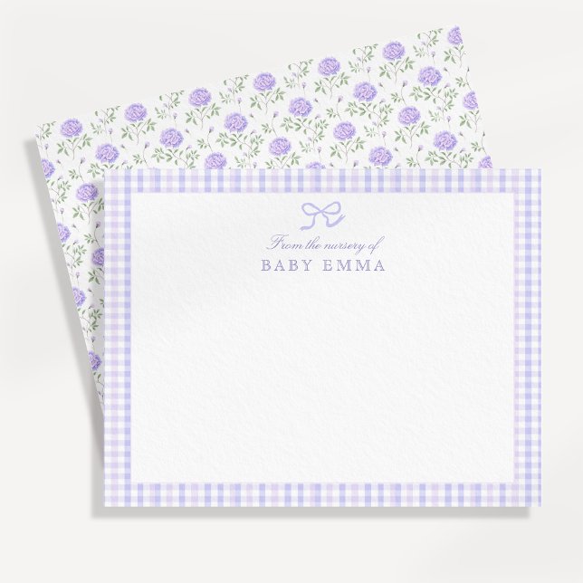 Carte En vichy Lavender & Floral Baby Note (Créateur téléchargé)