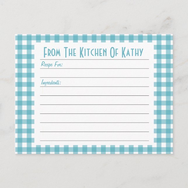 Carte En vichy recette bleue (Devant)