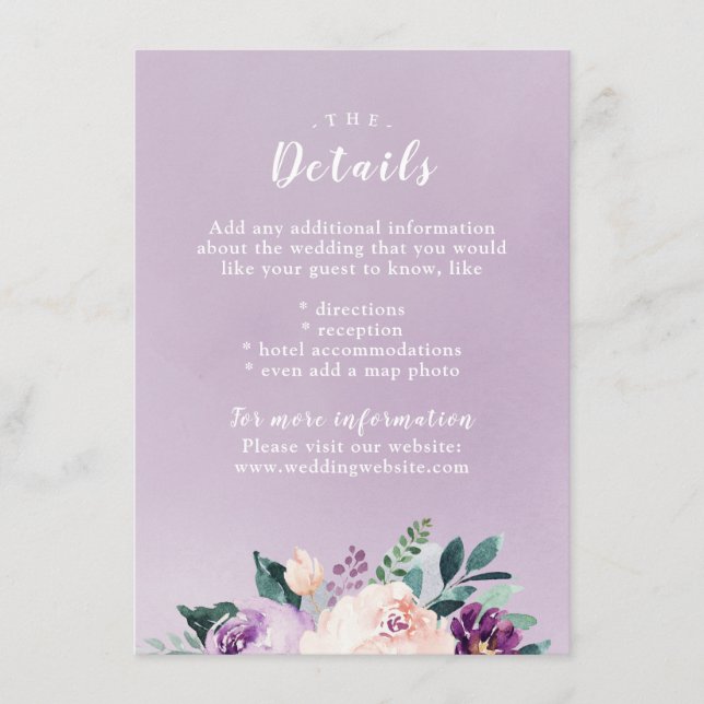 Carte encart mariage fleurs botaniques (Devant)