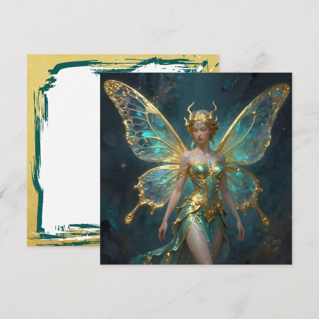 Carte Enchanted Fairy in Gold and Turquoise Blank (Devant / Derrière)