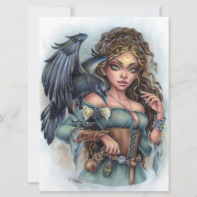 Carte Enchantress Fairy Elf Imaginaire Raven Woman Art C (Devant)
