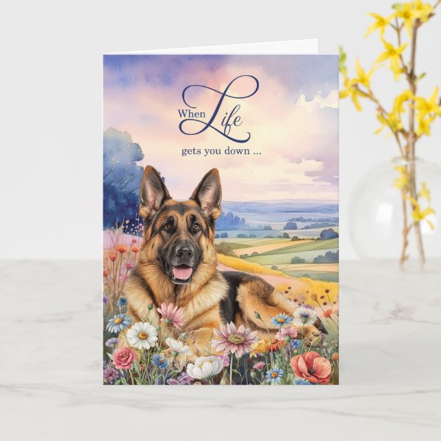 Carte Encouragement German Shepherd Wildflower Meadow (Fleur jaune)