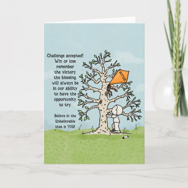Carte Encouragement Petit Garçon Kite dans un arbre (Devant)