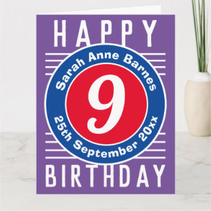 Carte enfant 9e anniversaire avec âge, nom et date