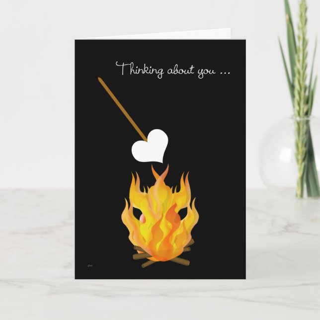 Carte Enfant au camp pensant à vous avec le feu de camp (Devant)