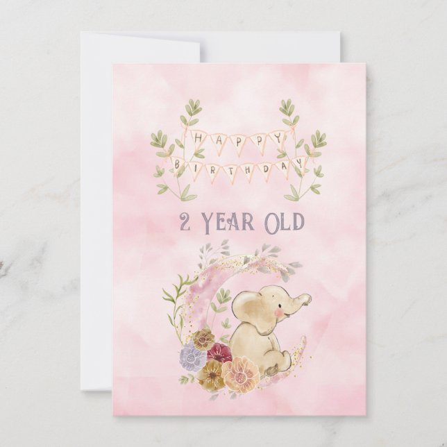 Carte Enfant de 2 ans Joyeux anniversaire Elephant Baby  (Devant)