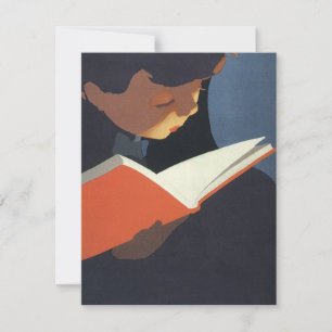 Carte Enfant de style vintage lisant un livre de la bibl