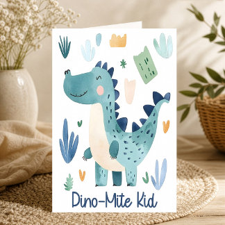 Carte Enfant Dino Mite Mignon Dinosaure Bleu