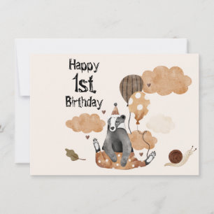 Carte Enfant d'un an Bébé Animal Anniversaire