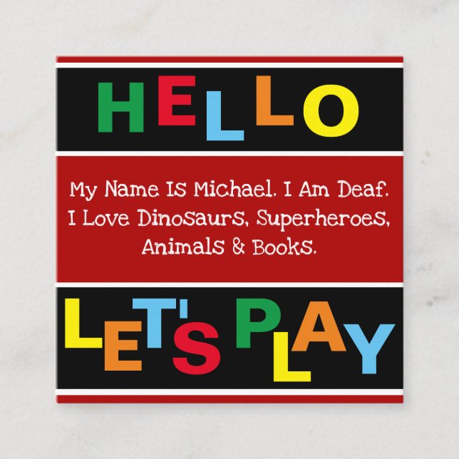 Carte Enfant "Hello" pour besoins spéciaux (Devant)
