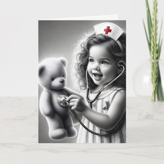 Carte Enfant Infirmière Avec Ours En Teddy (Devant)