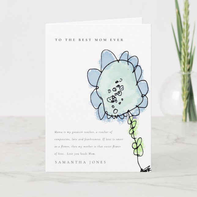 Carte Enfant mignon dessiné Fleur rose Botanique Mère (Devant)