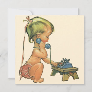 Carte Enfant Vintage Mignonne Fille Blonde Parlant sur u