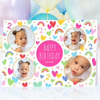 Enfants 2e anniversaire mignon arc-en-ciel Coeurs 