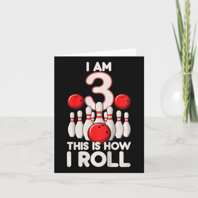 Carte Enfants 3 ans Vieux Bowling Party 3e anniversaire  (Devant)
