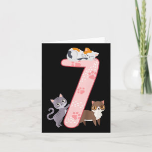 Carte Enfants 7e anniversaire Fille Chats tenue 7 ans