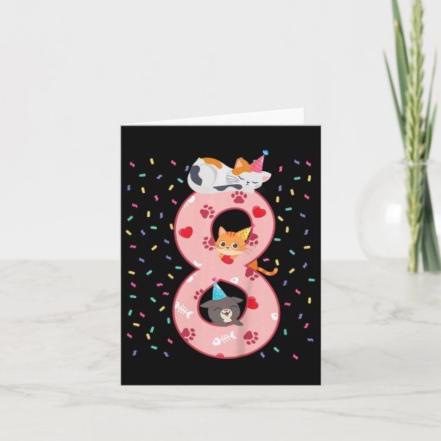 Carte Enfants 8e anniversaire fille mignonne tenue de ch (Devant)