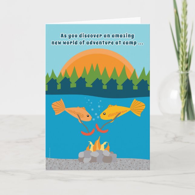 Carte Enfants amusants au camp d'été Poissons grillés We (Devant)