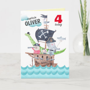 Carte Enfants amusants Pirate Animaux Anniversaire Salut