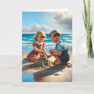 Carte Enfants Bâtir un château de sable sur la plage