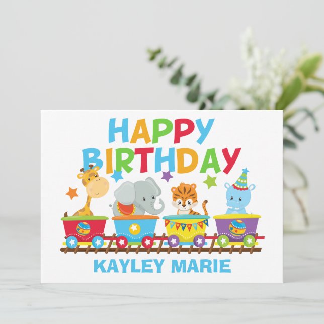 Carte Enfants Circus Animal Train Cute Custom Anniversai (Debout devant)
