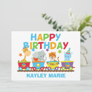 Carte Enfants Circus Animal Train Cute Custom Anniversai