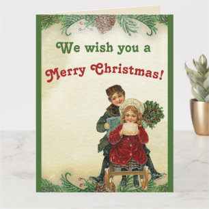 Carte Enfants de Noël Vintage Jouant Pine Cone Bough