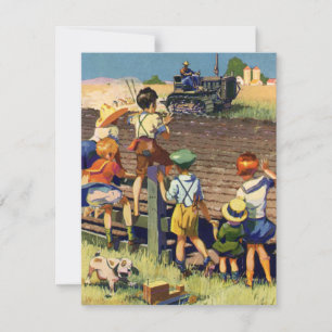 Carte Enfants de style rétro faisant signe à un agricult