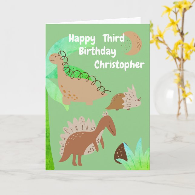 Carte Enfants Dinosaur Nom et âge personnalisés Annivers (Fleur jaune)