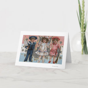 Carte Enfants en bleu, blanc et rose