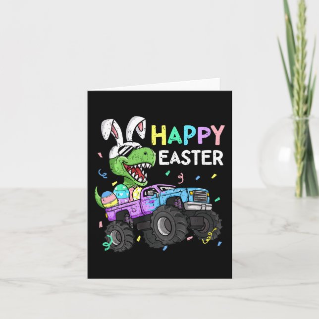 Carte Enfants Garçons Happy Pâques T-rex Bunny Monster C (Devant)