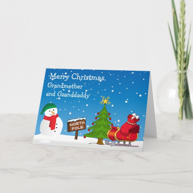 Carte Enfants Grand-Parent Arbre de Noël Pôle Nord Snowm (Devant)