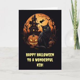 Carte Enfants Halloween joyeuse avec Chats Noirs Citroui