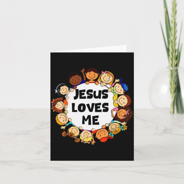 Carte Enfants Jésus m'aime Mignon Foi chrétienne Fille G (Devant)